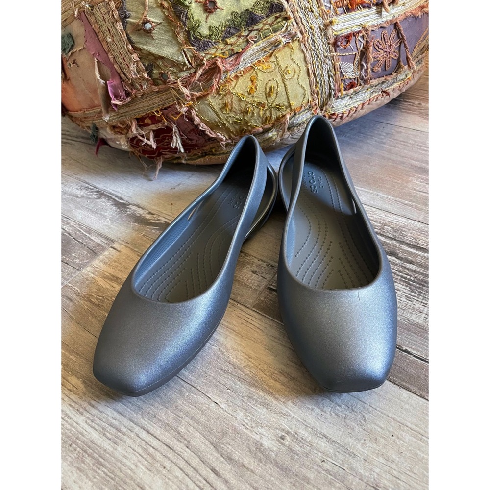 Crocs silver flats, size 8